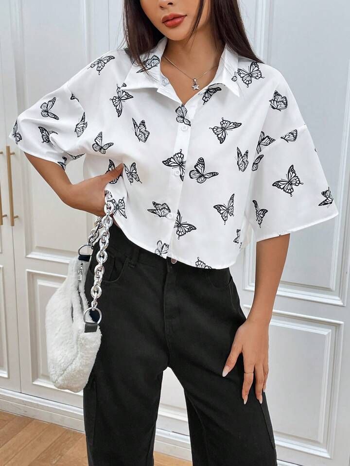 Trendy printed unique half shirt