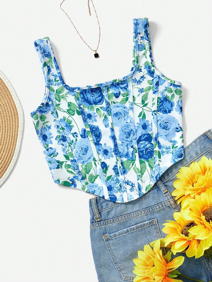 Floral corset style sleeveless top