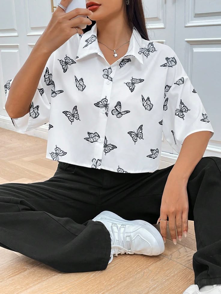 Trendy printed unique half shirt