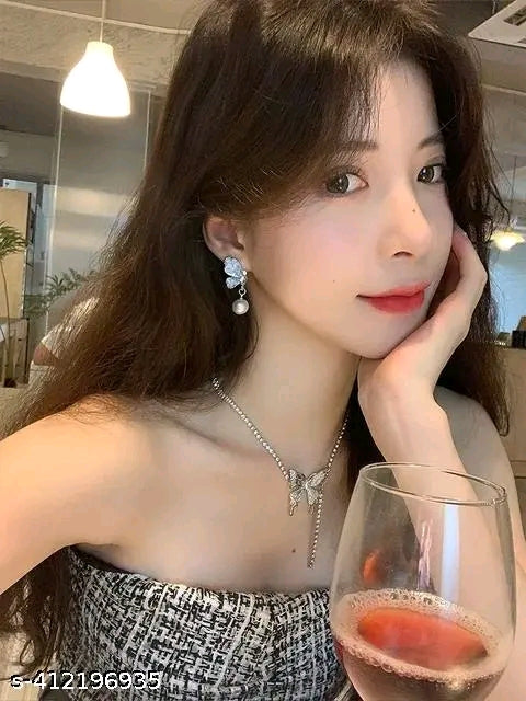 Butterfly Wing Grey Colour Pearl Drop Earrings