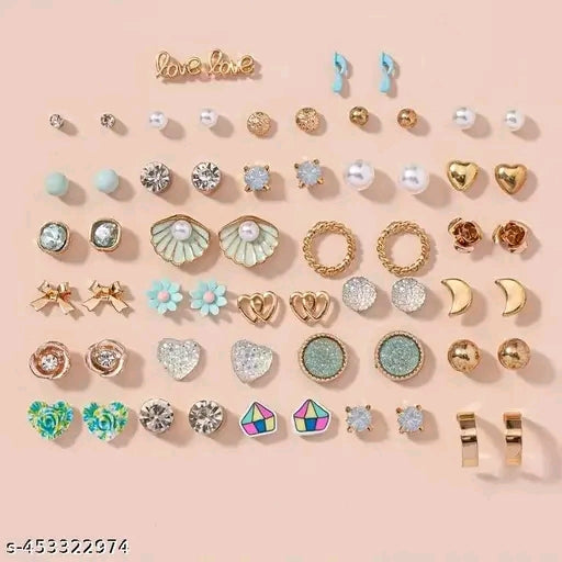 Gold Plated Multi Colour Studs Combo