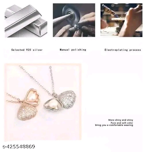 Sterling Silver Shell Pearl Pendant gold Necklace