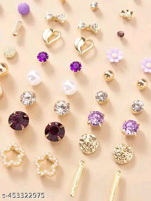 Gold Plated Multi Colour Studs Combo