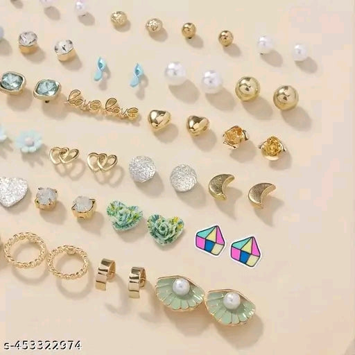 Gold Plated Multi Colour Studs Combo