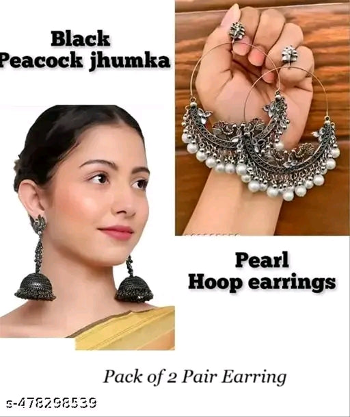 Black peacock Earring pack of 2